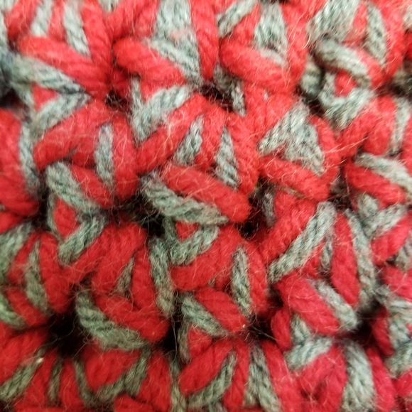 Handmade Crochet Knit Cap Red and Gray. - Picture 6 of 6